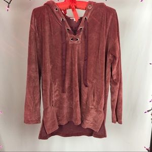 American Eagle Maroon Crushed Velvet Hoodie
